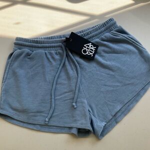Chaser Shorts Womens Medium Blue Cozy Knit Drawstring Waist Shorts with Pockets